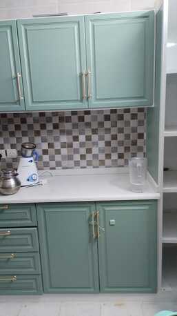 SAR 3,500 | Modular Kitchen Cabinet | Sage Green | Gold Handles | Good Condition