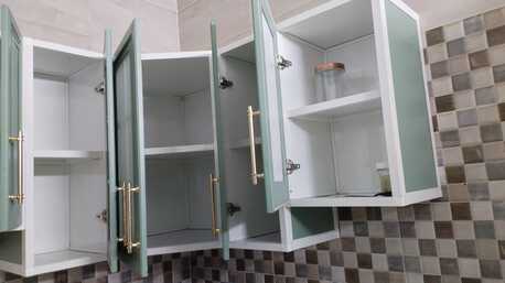 SAR 3,500 | Modular Kitchen Cabinet | Sage Green | Gold Handles | Good Condition